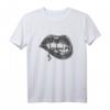 Halloween Vampir Fangs T-Shirt für Damen mit Blut und Lippen Grafik – Gruseliges Vampir Kostüm, Dracula Motiv, Perfekt für Halloween und Horror-Fans