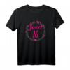 Mädchen 16. Geburtstag T-Shirt - Lustiges Sweet 16 Geschenk in Pink mit Blumenkranz für die große Party