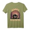 Happy Halloween T-Shirt mit Kürbis, Mond, Fledermäusen und Hexe – Perfekt für Halloween-Partys und saisonale Feierlichkeiten