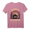 Happy Halloween T-Shirt mit Kürbis, Mond, Fledermäusen und Hexe – Perfekt für Halloween-Partys und saisonale Feierlichkeiten