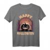Happy Halloween T-Shirt mit Kürbis, Mond, Fledermäusen und Hexe – Perfekt für Halloween-Partys und saisonale Feierlichkeiten